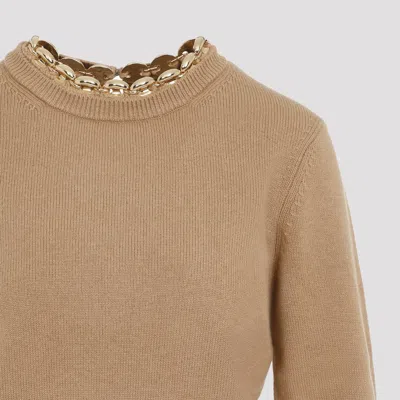 Rabanne Ribbed Knit Wool Cashmere Sweater In Beige