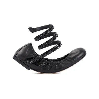 René Caovilla Rene Caovilla Cleo 10 Crystal Ballerinas In Black
