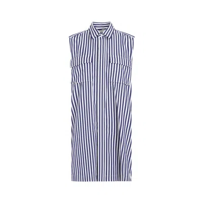 Sacai Navy Blue Stripes Cotton Thomas Mason Dress In Blue