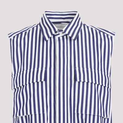 Sacai Navy Blue Stripes Cotton Thomas Mason Dress In Blue
