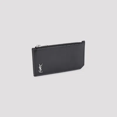 Saint Laurent Tiny Cassandre Fragments Cardholder In Black