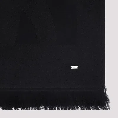 Saint Laurent Wool Scarf With Fringed Trims And Subtle Pattern In Black