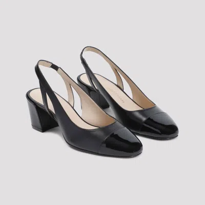 Stuart Weitzman 'sleek' Black Slingback Pumps With Block Heel In Black