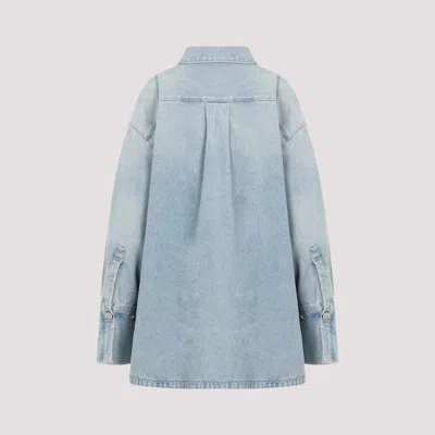 Attico Long-sleeved Denim Shirt With Shaped Slit In Blue