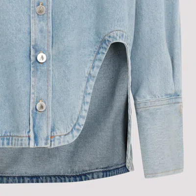 Attico Long-sleeved Denim Shirt With Shaped Slit In Blue