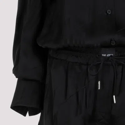 Attico Long-sleeved Satin Overall In Black
