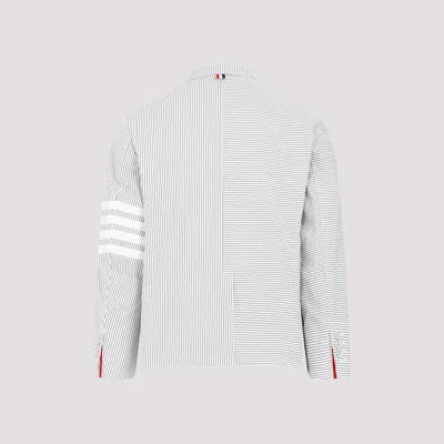 Thom Browne 4-bar Single-breasted Seersucker Blazer In Grey