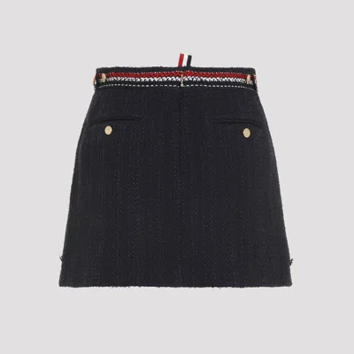 Thom Browne Elegant Thigh-length Side Tab Skirt In Blue