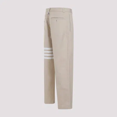Thom Browne Camel Beige Cotton Unconstructed Straight Leg Trousers In Brown
