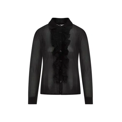 Tom Ford Ruffled Collared Viscose Shirt With Long Sleeves In Black