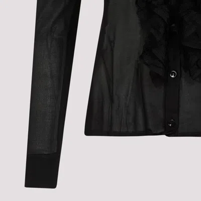 Tom Ford Ruffled Collared Viscose Shirt With Long Sleeves In Black