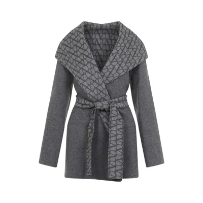 Valentino Reversible Toile Iconographe Coat In Grey