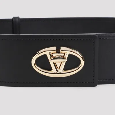 Valentino Logo Buckle Leather Belt With Wide Loop In Black