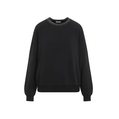 Brunello Cucinelli Black Cotton Crewneck Sweatshirt In Black