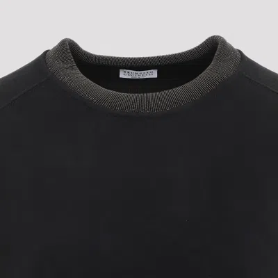 Brunello Cucinelli Black Cotton Crewneck Sweatshirt In Black