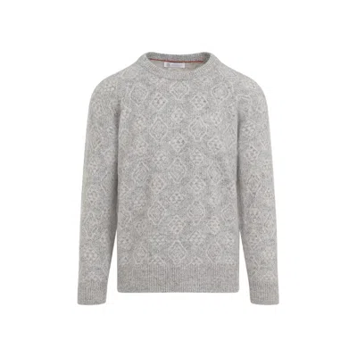 Brunello Cucinelli Geometric Alpaca Blend Sweater In Grey