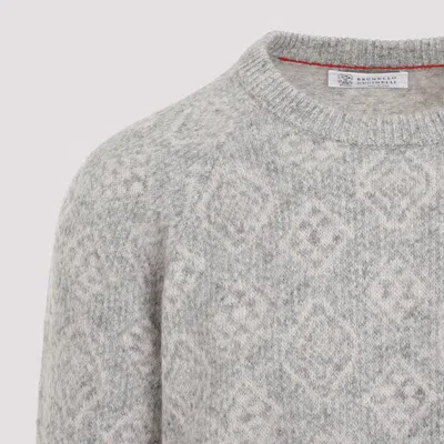 Brunello Cucinelli Geometric Alpaca Blend Sweater In Grey
