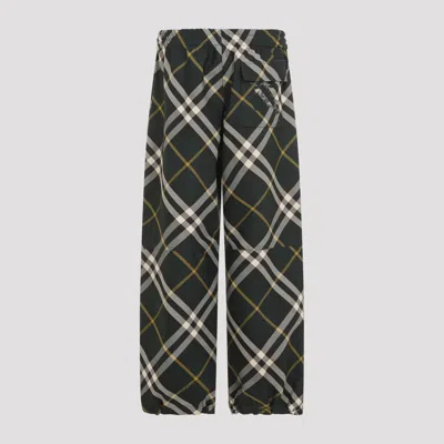 Burberry Men's Check Pattern Trousers With Elastic Waist And Drawstring In Green
