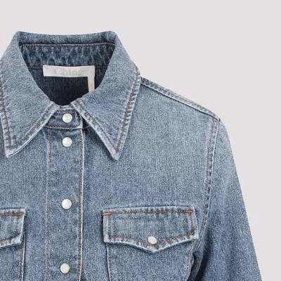 Chloé Long-sleeved Denim Shirt In Blue