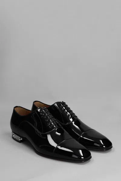 Christian Louboutin Greggy Chain-embellished Patent-leather Oxford Shoes In Black