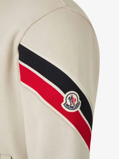 Shop Moncler Tricolor Logo Zipper Sweatshirt In Beige