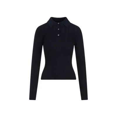 Theory Slim Ribbed Dark Navy Viscose Polo In Blue