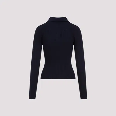 Theory Slim Ribbed Dark Navy Viscose Polo In Blue