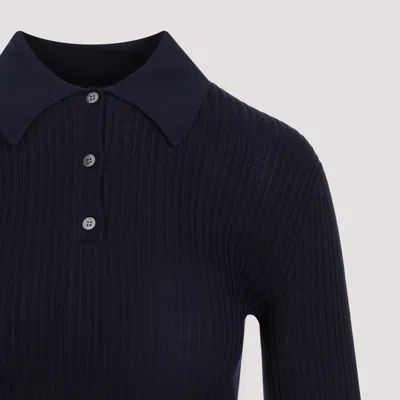 Theory Slim Ribbed Dark Navy Viscose Polo In Blue