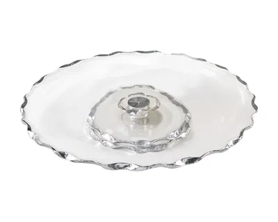 Homezia 13 Hand Decorated Chiseled Edge Silver Turning Platter In Multi