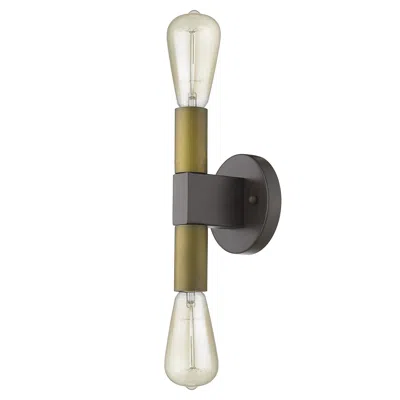 Homezia Two Light Brass And Wood Wall Sconce