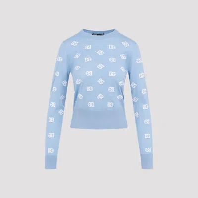 Dolce & Gabbana Light Blue Wool And Silk Jacquard Sweater In Blue