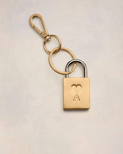 Ami Alexandre Mattiussi Ami De Coeur Padlock-detail Keyring In Brass Brush