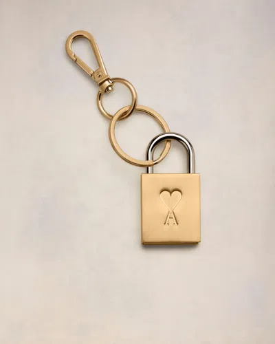 Ami Alexandre Mattiussi Ami De Coeur Padlock-detail Keyring In Brass Brush