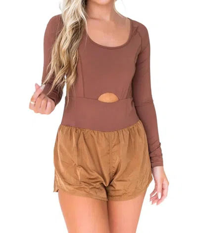 Tcec Long Sleeve Active Romper In Chocolate In Brown