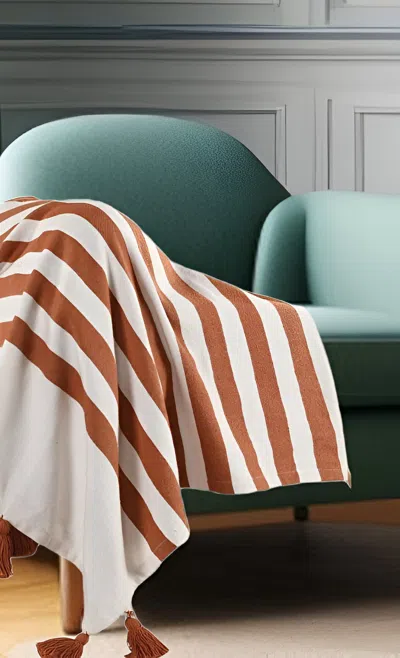 Homezia 50" X 60" Orange Woven Cotton Striped Throw Blanket With Tassels