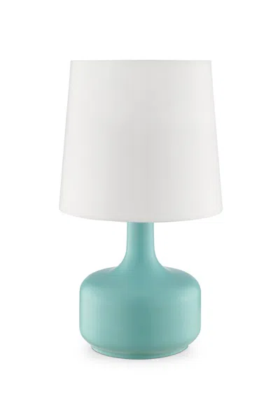 Homezia 17" Blue Metal Bedside Table Lamp With White Shade