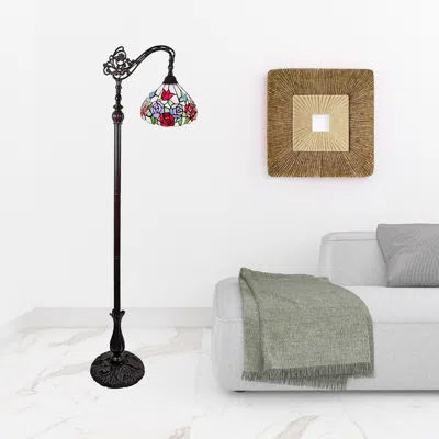 Homezia 72" Brown Traditional Shaped Floor Lamp With White And Red Stained Glass Bowl Shade