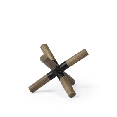 Homezia 5" Brown Wood And Metal Jack Tabletop Sculpture