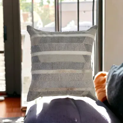Homezia 20" X 20" Gray Chevron Wool Blend Zippered Down Pillow