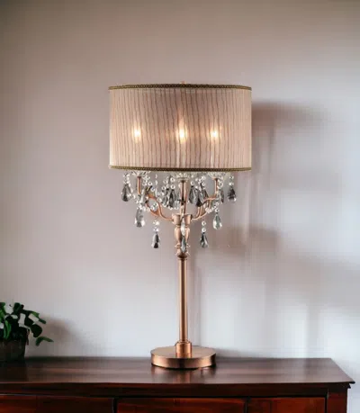 Homezia 32" Clear And Rose Gold Faux Crystal Accent Table Lamp