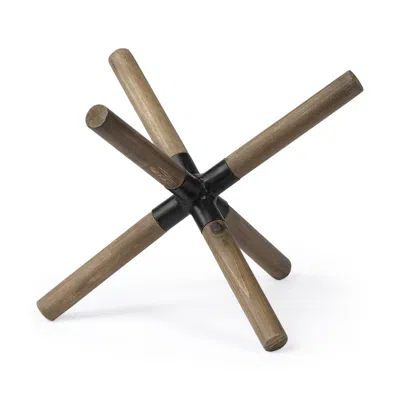 Homezia 6" Brown Wood And Metal Modern Abstract Tabletop Sculpture