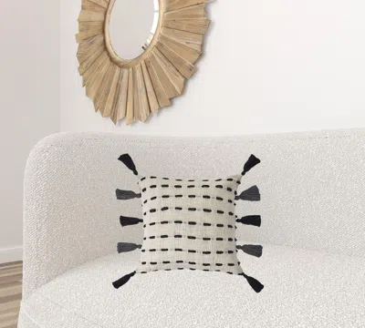 Homezia 20" X 20" Black And Cream 100% Cotton Geometric Zippered Pillow