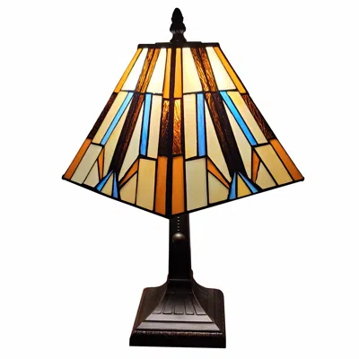 Homezia 15" Dark Brown Metal Candlestick Table Lamp With Orange And Ivory Empire Shade