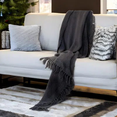 Homezia Gray Woven 100% Cotton Throw Blanket