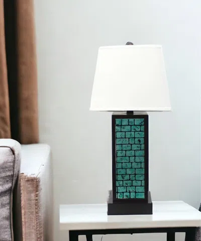 Homezia 13 X 15 X 30.75 Black Metal With Teal Brick Pattern - Table Lamp