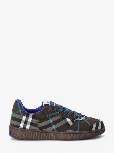 Shop Burberry Terrace Check Cotton Blend Sneakers In Brown