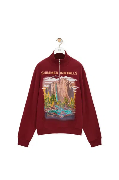Loewe Graphic Quarter-zip Sweatshirt In Maroon