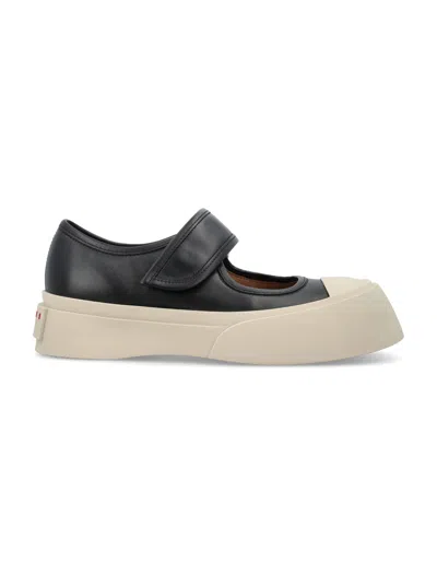 Marni Pablo Mary Jane Nappa Leather Sneakers In White