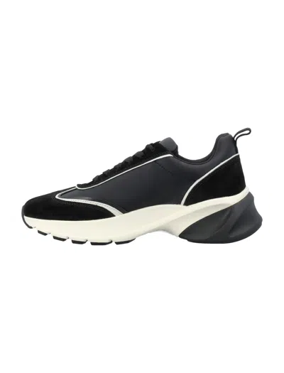 Tory Burch Good Luck Black And White Sneakers With Double T Detail In Tech Jersey And Fabric Woman In Perfect_black_/_new_ivory