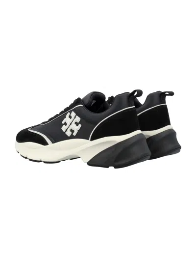 Tory Burch Good Luck Black And White Sneakers With Double T Detail In Tech Jersey And Fabric Woman In Perfect_black_/_new_ivory